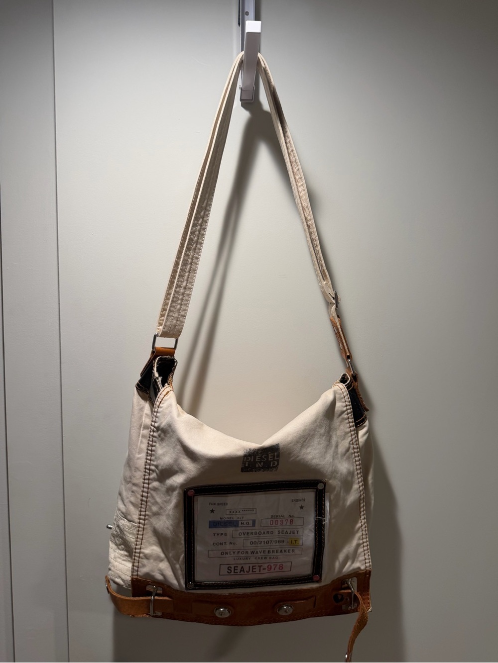 Diesel Cream Shoulder Bag with Tan and Black Accents